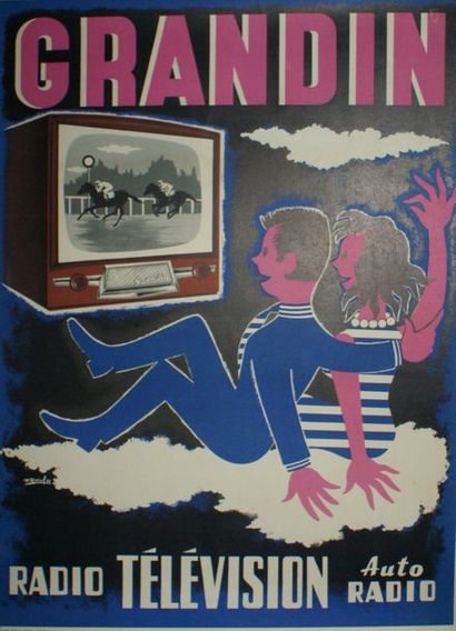 RAOUL GRANDIN RADIO-TELEVISION”Auto Radio”.Vers 1956 Affiches Gaillard, Paris - 118...