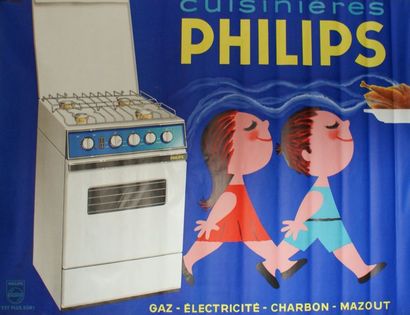 SAINT-GENIÈS (4 affiches) CUISINIERES PHILIPS.”Gaz, éléctricité, charbon, mazout”....