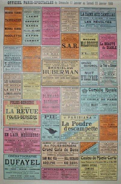 OFFICIEL PARIS-SPECTACLES 1909 (2 AFFICHES) Sans mention d’imprimeur - 95 x 63 cm...