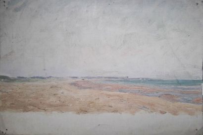 Jules Cyrille Cavé (1959-1940) « Paysage de bord de mer », huile sur toile hors châssis,...