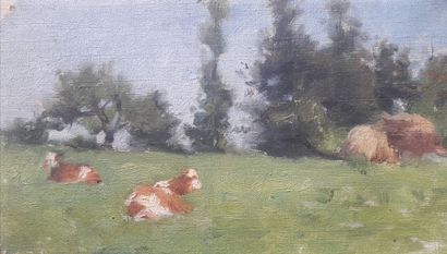 Jules Cyrille Cavé (1959-1940) « Vaches dans la campagne », huile sur toile hors...