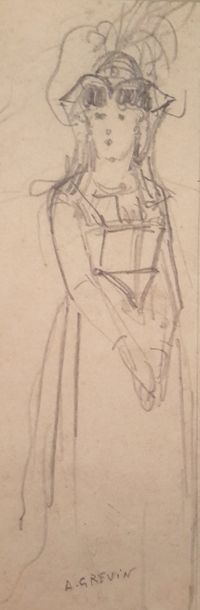 Alfred GREVIN (1827-1892) « Personnage », dessin à la mine de plomb, 18,5 x 6,5 ...
