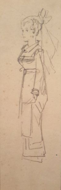 Alfred GREVIN (1827-1892) « Personnage », dessin à la mine de plomb, 18,2 x 6 cm