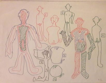 Yvon Taillandier (1926-2018) « Personnages », dessin au feutre, signé en bas à droite...
