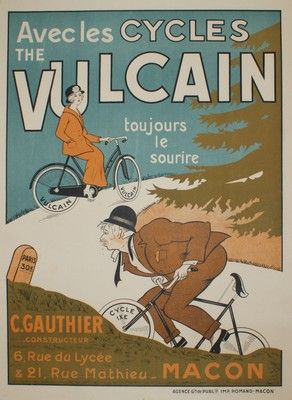 ANONYME AVEC LES CYCLES THE VULCAIN.”On a toujours le sourire” Imprimerie Romand-Macon...