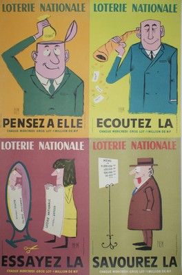PIEM (né en 1923) LOTERIE NATIONALE (4 affichettes) Le Bélier - 115 x 78 cm - Entoilée,...
