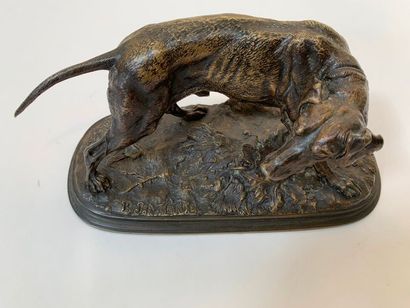null BRONZE "CHIEN A L'ARRET" DE Pierre-Jules MÈNE (1810-1879)

En bronze patiné...