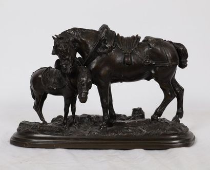 null GROUPE EN BRONZE "CHEVAL DE TRAIT ET MULET" DE LENORDEZ (1815-1892)

En bronze...