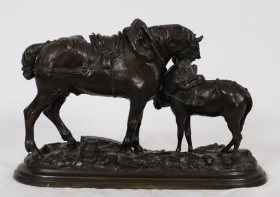 null GROUPE EN BRONZE "CHEVAL DE TRAIT ET MULET" DE LENORDEZ (1815-1892)

En bronze...