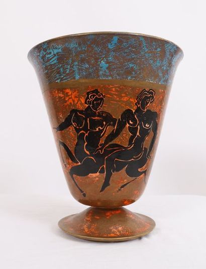 null EXCEPTIONNEL ET TRES RARE VASE "AUX PERSONNAGES A L'ANTIQUE" DE JEAN MAYODON...