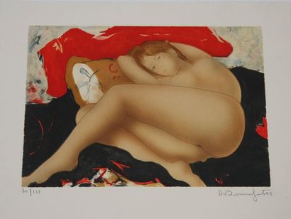 null LITHOGRAPHIE " NU FEMININ COUCHE DIT NUAGE ROUGE" 1993 DE ALAIN BONNEFOIT (1937)

Litho...