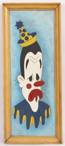 null PANNEAU SCULPTE "CLOWN TRISTE AU CHAPEAU JAUNE ET BLEU"

Peinture sur panneau...