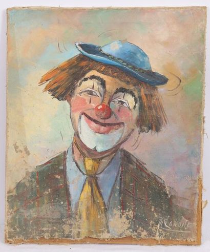 null TABLEAU "CLOWN SOURIANT AU CHAPEAU BLEU" DE R. VORATTE

Huile sur toile, signée.

Etat...