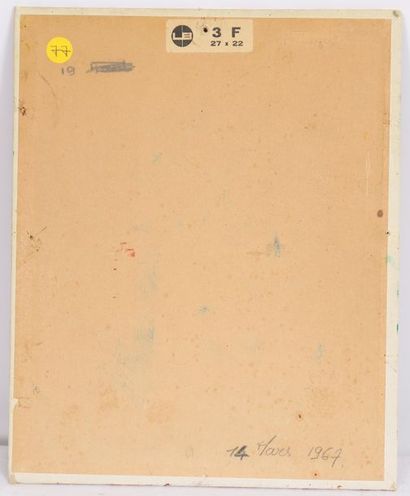 null PETIT TABLEAU "CLOWN AU COSTUME ROUGE" 1967

Huile sur carton entoilé, portant...