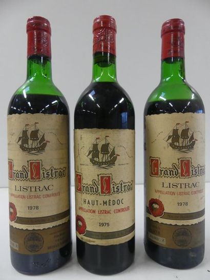 null 1 lot de 3 bouteilles : 1 Haut Médoc Grand Listrac 1975 (HE) et 2 Listrac Grand...