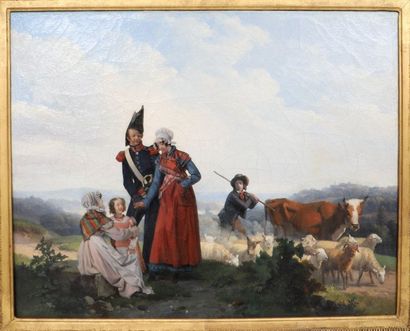 null TABLEAU "SOLDAT ET SA FAMILLE AUX CHAMPS" 1828 DE Auguste Xavier LEPRINCE (1799-1826)

Huile...
