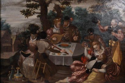 null TABLEAU ATTRIBUE A LOUIS DE CAULLERY (V 1565-1622)

"Scène galante dans un parc

Huile...