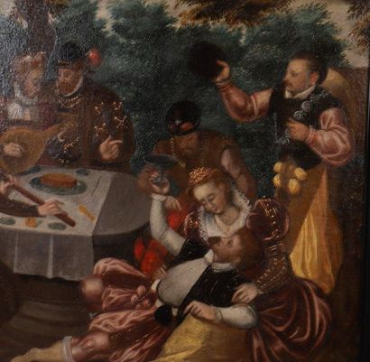 null TABLEAU ATTRIBUE A LOUIS DE CAULLERY (V 1565-1622)

"Scène galante dans un parc

Huile...