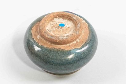 null Small globular Junyao pot in porcelain with a monochrome turquoise glaze spotted...