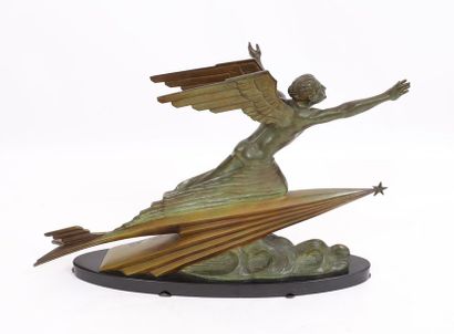 null BRONZE ART DECO "JEAN MERMOZ AILE SUR UNE ETOILE FILANTE" DE FREDERIC C. FOCHT...