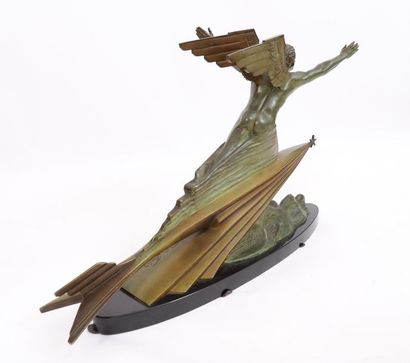 null BRONZE ART DECO "JEAN MERMOZ AILE SUR UNE ETOILE FILANTE" DE FREDERIC C. FOCHT...