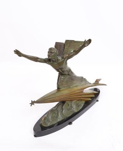 null BRONZE ART DECO "JEAN MERMOZ WING ON A SHOOTING STAR" BY FREDERIC C. FOCHT (XIX-XXth)

Bronze...