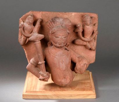 null Bust of the Vedic God Agni holding the Katga club and adorned with a pectoral...