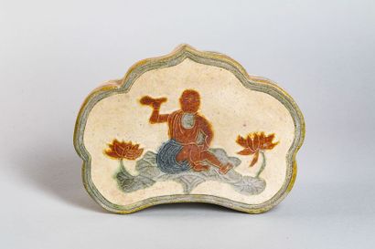 null Poly-lobed headrest in sansaï ceramic decorated in three colours enamels on...