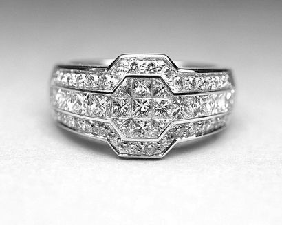 null White gold signet ring set with 49 princes and round cut diamonds in invisible...