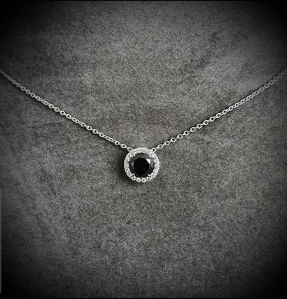 null Pendant in white gold centered on a rare round modern cut black dimant weighing...