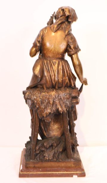 null BRONZE "LA JEUNE FILEUSE" by Mathurin MOREAU (1822-1912)

E, bronze with a mordorée...