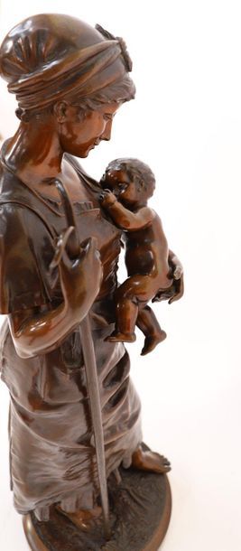 null BRONZE "JEUNE PAYSANNE ALLAITANT SON ENFANT" by Vincent Désiré FAURE de BROUSSÉ...