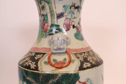 null CHINESE PORCELAIN BALUSTRY VASE with polychrome decoration of scenes from court...