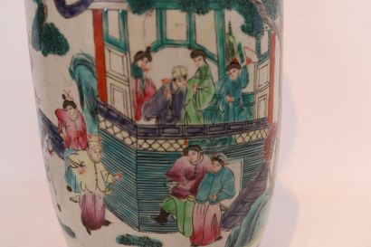 null CHINESE PORCELAIN BALUSTRY VASE with polychrome decoration of scenes from court...