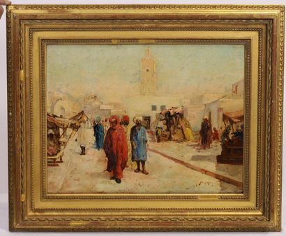 null TABLEAU ORIENTALISTE "SCENE DE RUE ANIMEE EN ALGERIE" DE Vincent MANAGO (1880-1936)

Belle...