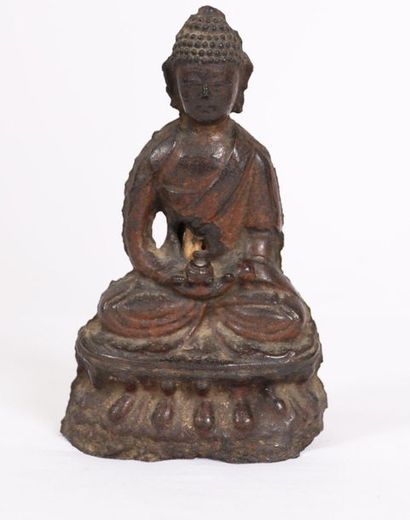 null CAST IRON BUDDHA

Shown sitting in a suit, hands folded. It rests on a lotiform...