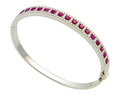 null Bracelet joaillerie jonc ovale or blanc serti de 16 rubis Birman taille princes...