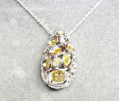 null Pendant in white gold set with 20 NATURAL yellow and orange coloured diamonds,...