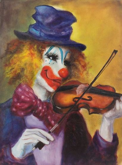 null "VIOLIN CLOWN" PAINTING

Oil on canvas.

20th century period.

61 x 46 cm.