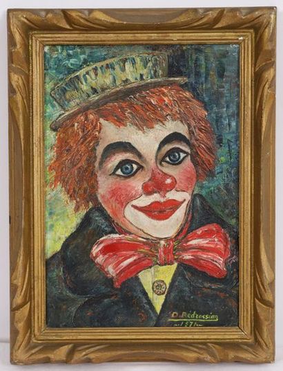 null D.'S PAINTING "RED KNOT CLOWN" 1971. BEDROSSIAN

Oil on canvas pasted on cardboard,...