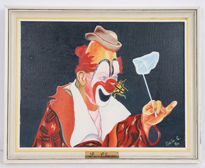 null PAINTING "THE CLOWN WITH THE BUTTERFLY" SAID "CLOWN ON STAGE" BY ODILE C.

Oil...