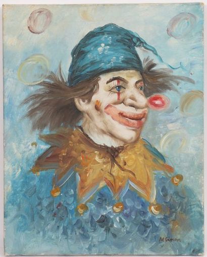 null MR. SIMON'S "BUBBLE CLOWN" PAINTING

Oil on canvas, signed.

20th century period.

50...