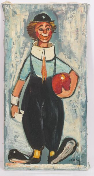 null "RED BALLOON CLOWN" BOARD

Oil on canvas, signed "romy".

20th century period.

60...