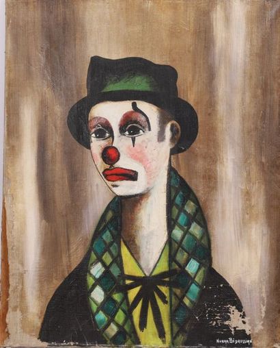 null PAINTING "SAD CLOWN" 1978 BY NUBRA BEDROSSIAN

Oil on Canvas signed and countersigned...