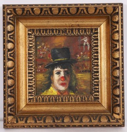 null LITTLE "BLACK HAT CLOWN" PAINTING BY A. MARTIN

Oil on panel, signed, framed.

20th...