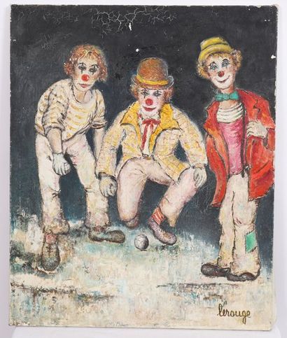 null RED PAINTING "CLOWNS IN THE PETANQUE" OF LEROUGE

Oil on canvas, signed.

State...