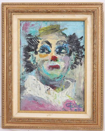 null PAINTING "CLOWN WITH YELLOW BOATER" 1984

Oil on panel, signed, dated "PILLINS...