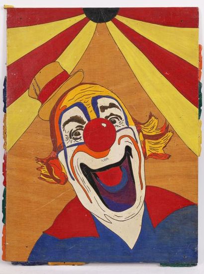 null "CLOWN IN A TENT" PAINTING

Engraved and painted wood panel.

20th century period.

50...