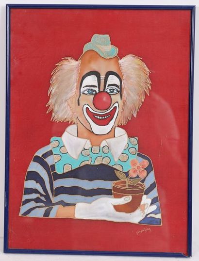 null PAINTING ON SILK "CLOWN IN THE FLOWERPOT" BY MONIQUE

Painting on silk, signed,...