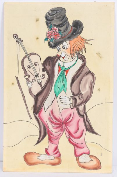 null SILK PAINTING "CLOWN WITH VIOLIN AND GREEN TIE"

Ink and gouache on silk pasted...